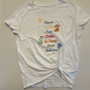 Abercrombie Kids White Tee with embroidered Colorful City Graphics